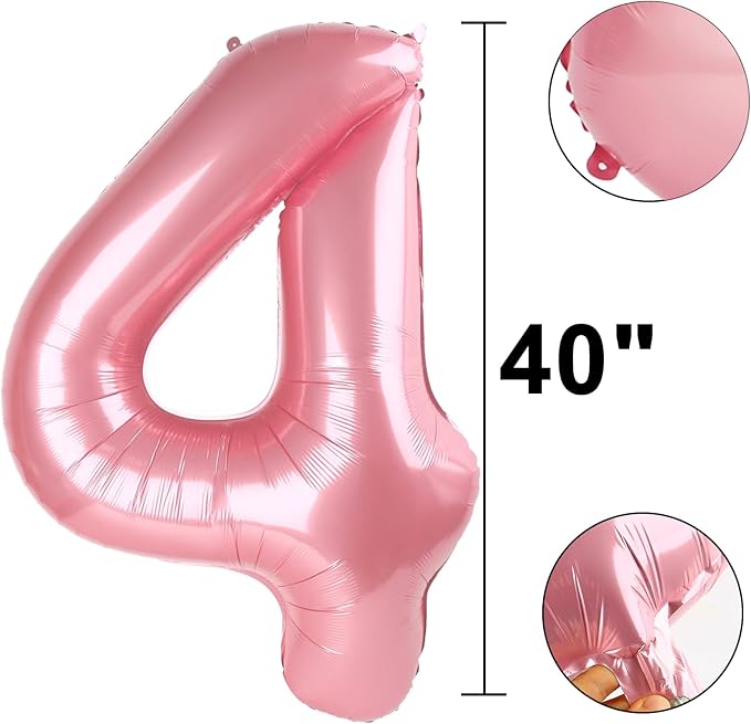 40 Inch Large Pearlescent Pink 4 Balloon Numbers Big Foil Number Balloons Giant Helium Happy 14th 24th Birthday Party Decorations for Man and Women, Huge Mylar Anniversary Party Supplies