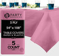 PARTY BARGAINS Disposable Table Covers, 54 x 108 Inch, Pink, 3-Ply Paper & Plastic Spill-Resistant Party Tablecloths, 5 Pack