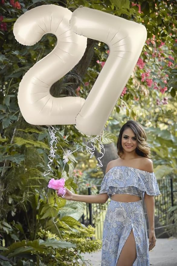 40 Inch Number 7 Balloon, Cream White Seven Birthday Decor, 7 17 27 70 Year Old Balloon Number for Engagement, Wedding, Graduations