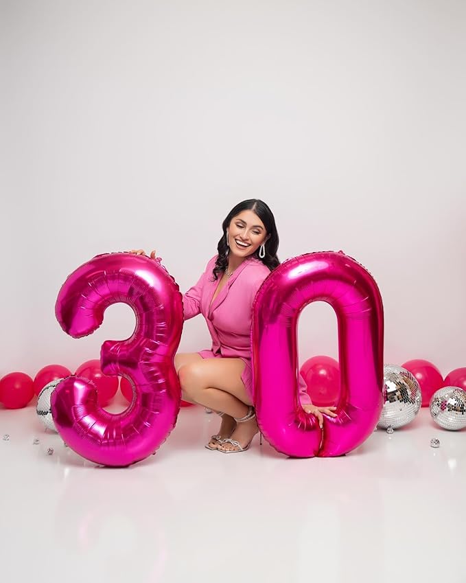 30 Balloon Number, Hot Pink Number 30th Birthday Balloons 40 Inch, 30 Years Old Hot Pink Birthday Decorations for Men Women, 30th Anniversary Decorations