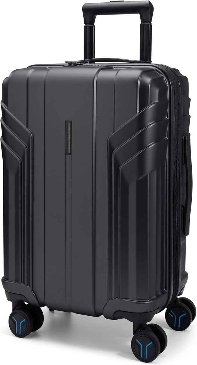 BAGSMART Expandable Carry On Luggage 22x14x9 Airline Approved, 1OO% PC Lightweight Hard Shell Suitcase, 20 Inch Travel Luggage with Spinner Wheels, Waterproof Rolling Suitcase, Black