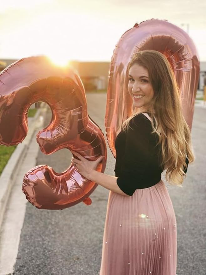 Numbers Balloon 3, 40 Inch Large Rose Gold Balloon for Three Year Old Birthday Decor, 3 13 30 31 Birthday Party Decorations for Wedding Supplies