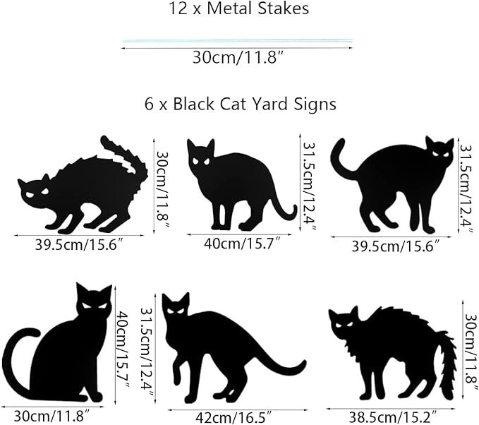 Anditoy 6 Pack Halloween Black Cat Yard Signs with Stakes Scary Silhouette Halloween Decorations for Outdoor Yard Lawn Garden Halloween Decor
