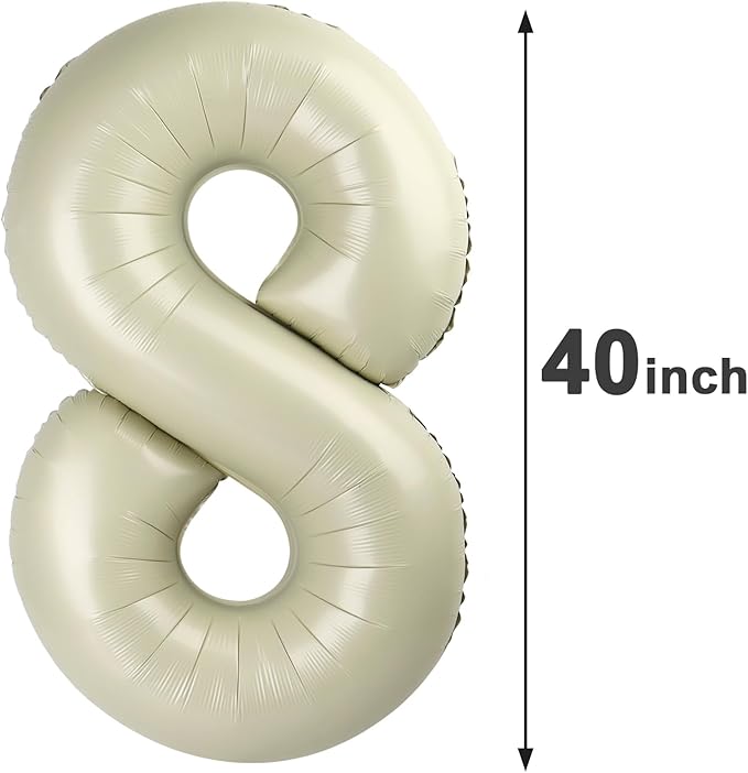 Cream White Foil Number 8 Number Balloon 40 Inch, Helium Mylar Eight Number 8 18 28 38 48 58 80 88 Birthday Balloons, 8th Cream White Women Men Wedding Anniversary, Graduations Party Supplies