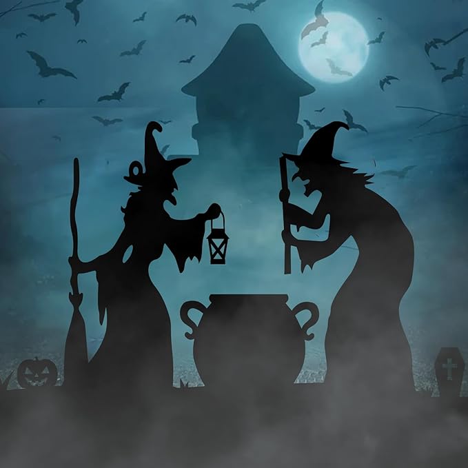 Large Halloween Witch Silhouette Decorations Outdoor, Witch Cutout Black Cat and Cauldron Set for Yard, Halloween Decor Outdoor, Scary Lawn and Party Decor, Waterproof & Easy to Install