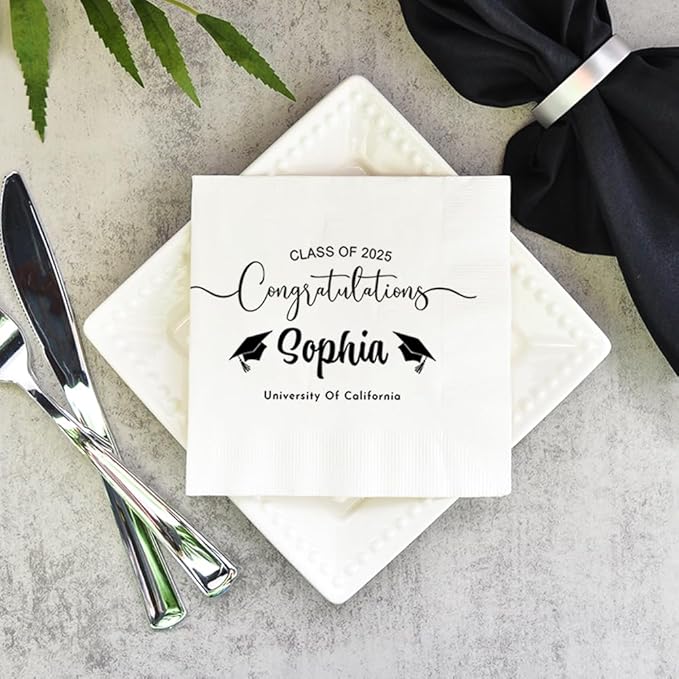 Personalized Graduation Party Disposable Napkins, Custom Grad Party Decor, Class Of 2025, Congratulations Grad, Gifts For Graduations Parties Style 1