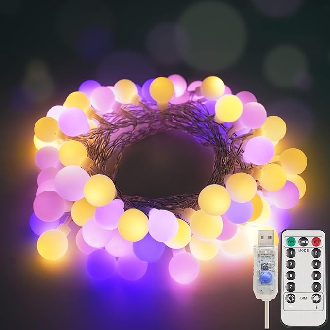 suddus Pastel Christmas Lights, 100 LED Colorful Globe Twinkle Lights Plug in, String Lights with Remote and Timer for Kids’Room, Party, Bedroom, Outdoor, Tree, Decor
