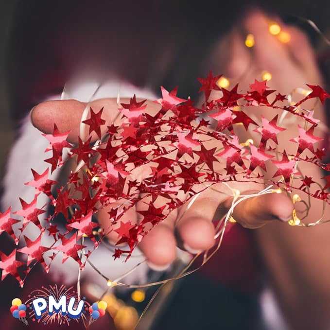 PMU 75 Ft Star Wire Shiny Garland Red - Halloween, Christmas Party, Wedding, Birthday, Festive Home Decoration Ornament Red (3pc-25Ft Each)