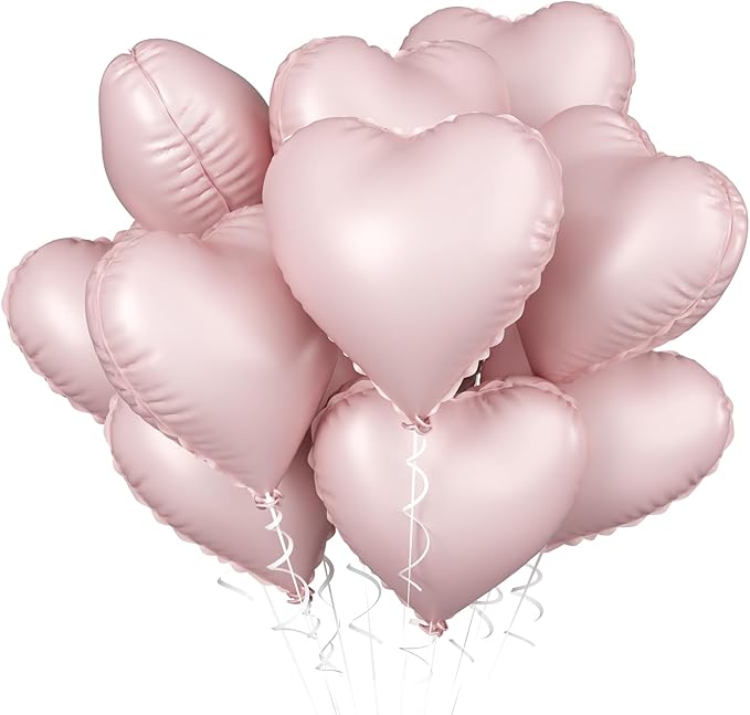 Baby Pink Heart Balloon, 10PCS Pink Foil Heart Balloons, 18inch Pastel Pink Heart Shape Balloons Helium Birthday Party Decorations for Girls Brithday Party, Baby Shower, Valentines Day, Princess Party