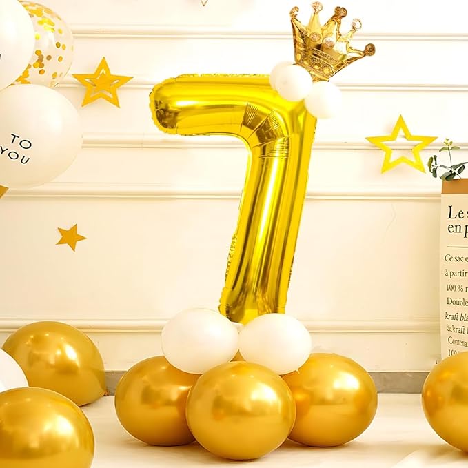 16 In Gold Large Numbers Balloons 0-9, Self Inflating Number 7 Balloons for Boys Girls, Big Gold Digit 7 Balloons for Women Men Birthday Party Anniversary Wedding Supplies Decorations