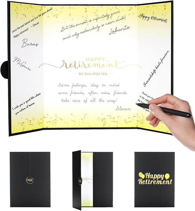 2 Pack Black Gold Retirement Party Decorations - Retirement Signing Board Guest Book Alternative | Officially Retired Gift for Men & Women | Farewell Party Supplies