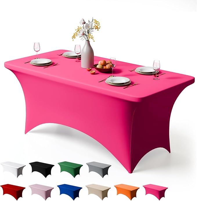 Trlyc 1 Pack 8FT Spandex Table Cloth - 96 x 30 Inch Rectangular Stretch Tablecloth, Wrinkle Resistant Scretch Table Cover for Wedding, Party, Banquet, Picnic, Outdoor Decoration (1Pcs,Fuchsia)
