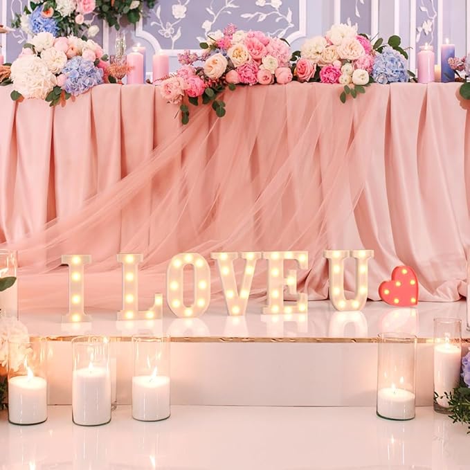 Marquee Lights - 26 Alphabet LED Letters, Battery Powered, White Plastic, Night Light for Engagement Party, Wedding, Baby Shower, Birthday