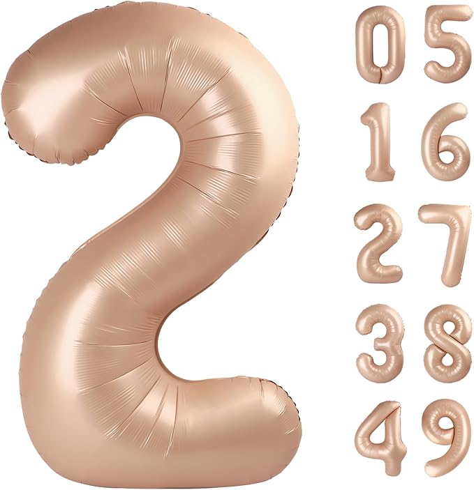 Light Brown 40 Inch Big Number Balloon Birthday Decoration, Number 2 Helium Balloon 12 20 22 23 24 26 2026 New Years Celebration, Boy Girl Baby Anniversary Party Graduations Supplies Decorations