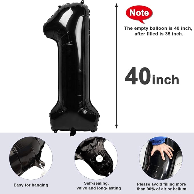 Number Balloons 10th Birthday Decorations, 40 Inch Big Foil Balloon for Men & Women, Black Number Balloons for Wedding Memorial Day Birthday Aniversarry Supplies