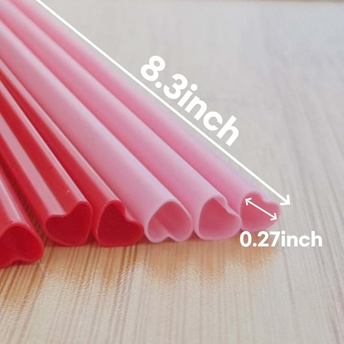 200pcs Heart Shaped Pink Straws Disposable Drinking Cute Straw Individually Wrapped Pink Plastic Straw Galentines Day, Cocktail, Birthday Party, Bridal Shower, Wedding Decorations