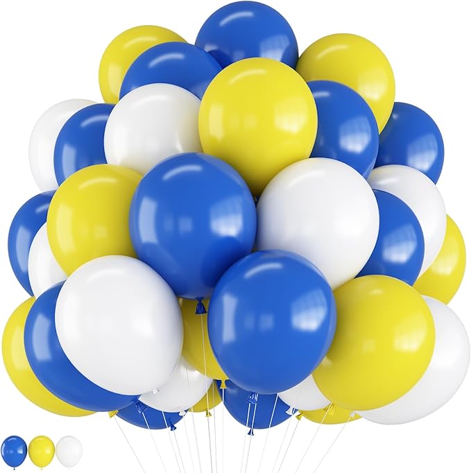 Blue and Yellow Balloons, 12Inch Royal Blue Yellow White Party Balloons Set Graduation Latex Helium Balloon Kit for Boys Birthday Baby Shower Wedding Engagement 2025 Grad Party Decorations