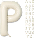 Giant Alphabet P Foil Name Balloons, Cream Ivory White Inflatable Word Balloons P Letters Birthday Decor, 40 Inch Mylar Beige A-Z Custom Letter Balloons for Girls Baby Shower Party Decoration Supplies