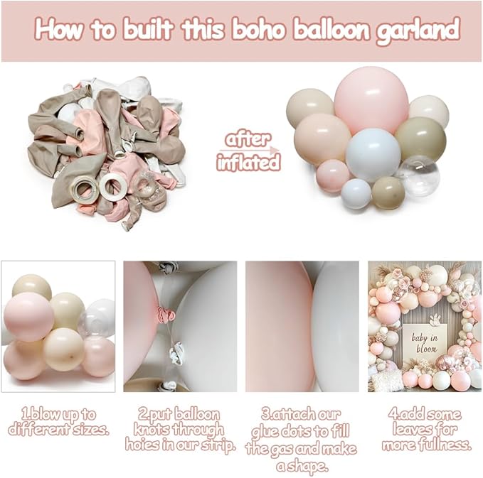 Pink White Sand Balloon Garland Double Stuffed Pastel Pink Cream Beige Balloon Arch Kit Boho Light Blush Nude Balloons for Baby in Bloom Baby Shower Women Birthday Wedding Party Decor