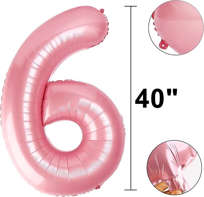 40 Inch Pearlescent Pink Balloon Number 6 Balloon,6 Foil Mylar Helium Large Digital Balloon Birthday Numbers Jumbo Balloons 16th or 61st Anniversary Party Decorations Supplies