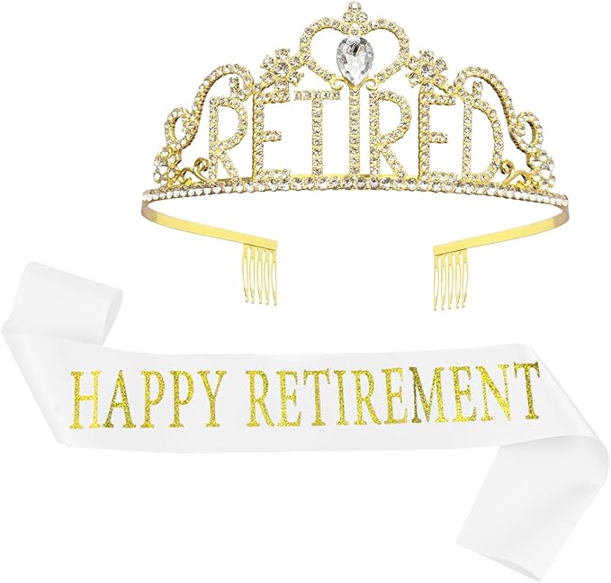 JETKONG Retirement Party Decorations Retired Tiara/Crown, Retired Sash for Women Retirement Gifts, Retirement Party Supplies, Gifts, Favors (Gold)