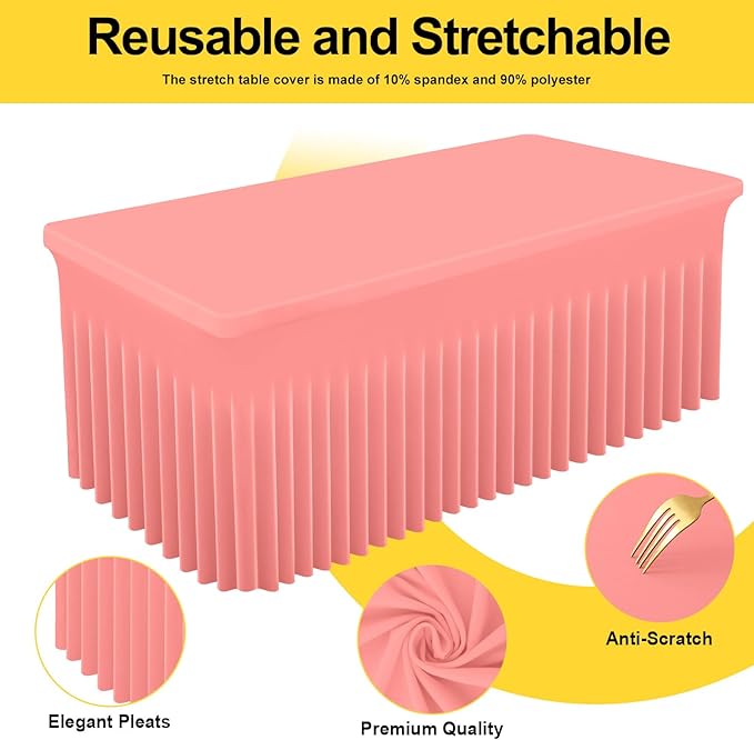 Smiry Spandex Tablecloth, Elastic Fitted Stretch Tablecloth for 4FT Rectangle Tables, Waterproof Washable Table Cover Skirt for Outdoor, Wedding, Banquet & Parties (Coral Red, 48Lx30Wx30H Inch)