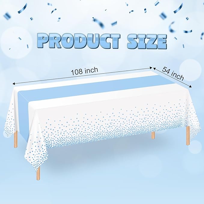 WNINK 4 Pack White and Light Blue Tablecloths, Light Blue Disposable Plastic Waterproof Table Cover, 54" x 108", for Birthday, Baby Shower，Wedding, Bridal Shower, Picnic Camping Parties