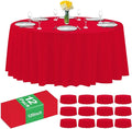 12 Pack Premium Red Plastic Table Cloth -120 Inch Round Tablecloth, Disposable Tablecloth Plastic Table Cover for Parties (12, Red, 120" Round)
