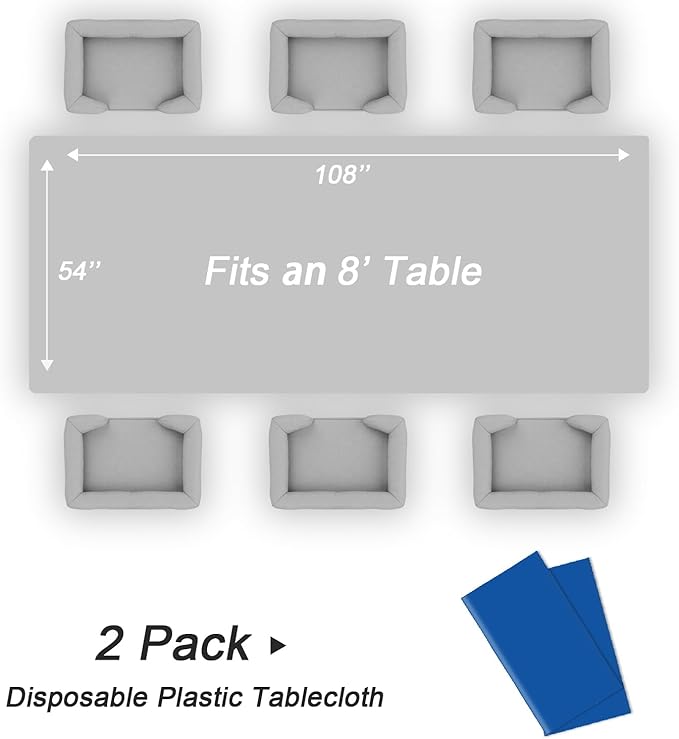 QIKSION Blue Plastic Table Cloth Disposable 2 Pack, 54 x 108 Inch Tablecloths for Patriotic Decorations, Birthday Party, Rectangle Table Cover