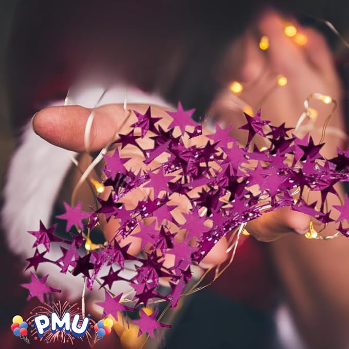 PMU 75 Ft Star Wire Shiny Garland Hot Pink - Halloween, Christmas Party, Wedding, Birthday, Festive Home Decoration Ornament Hot Pink (3pc-25Ft Each)