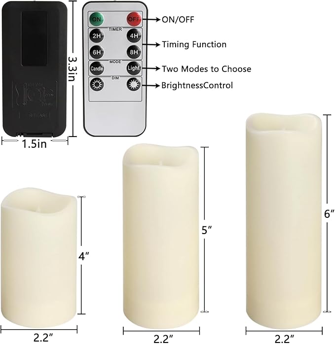 Set of 24 Waterproof Outdoor Flameless Candles, LED Candles with 4 Remote and Timer,(H 4" 5" 6" x D 2.2"),for Christmas,Halloween,Wedding,Festival