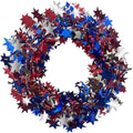 PMU 25 Ft Patriotic Star Garlands with Wire, Shiny Metallic Garland for 4th of July, National Day, Independence Day, Red,Silver and Blue