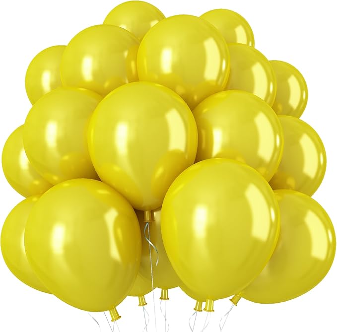 Chrome Yellow Balloons, 50 PCS 10 Inch Double-Layered Metallic Yellow Balloons, Shiny Thick Chrome Metallic Latex Helium Balloon for Birthday Wedding Graduation Party Decoration Supplies