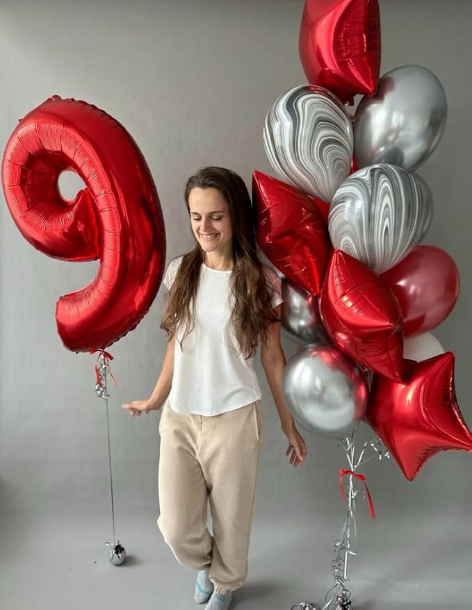 Number 19 Balloons, 40 Inch Balloons for Woman Man 19th Red Birthday Party Decoration, Foil Number Ballon for 19, 91 Valentine's Day, Anniversary, Bridal Shower, Graduation