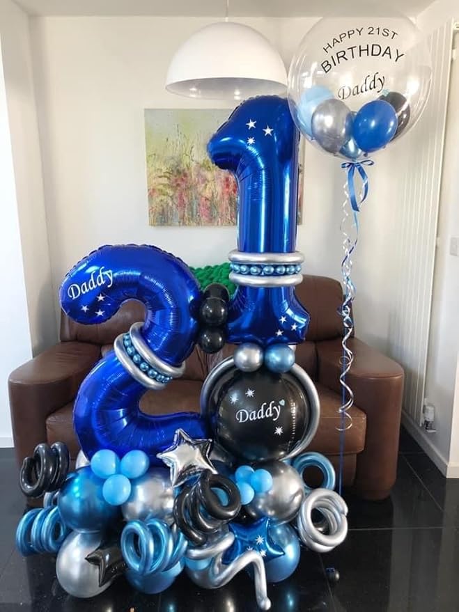 Night Blue 3 Balloon, Number Balloons 40 Inch, 3rd Birthday Decorations for Kids Girls Women Party Supplies for Party Decorations, Number 3 Balloon
