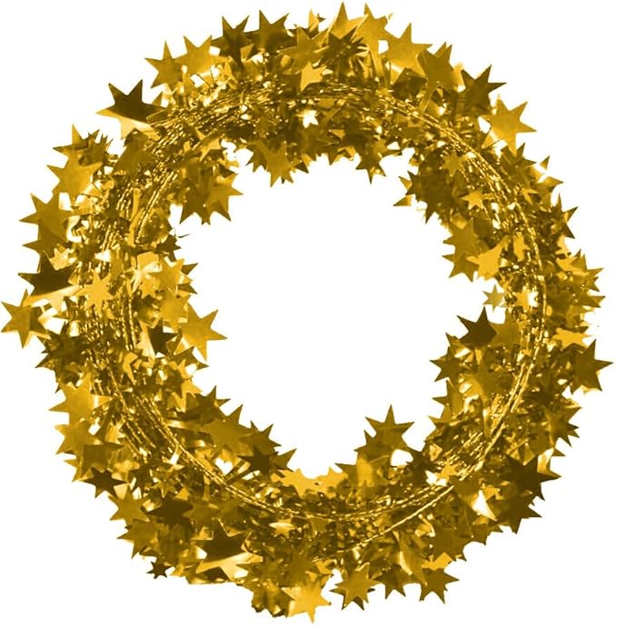 PMU 300 Ft Star Wire Shiny Garland Gold - Halloween, Christmas Party, Wedding, Birthday, Festive Home Decoration Ornament Gold (12pc-25Ft Each)