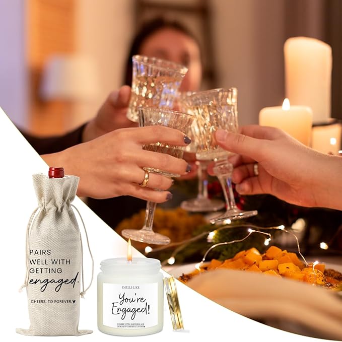 FBCCZEY Engagement Gifts for Couples Her Engagement Party Decorations Gift for Couple Wine Bag Scented Candles Set Pairs Well with Getting Engaged Gifts Wine Bottle Bag