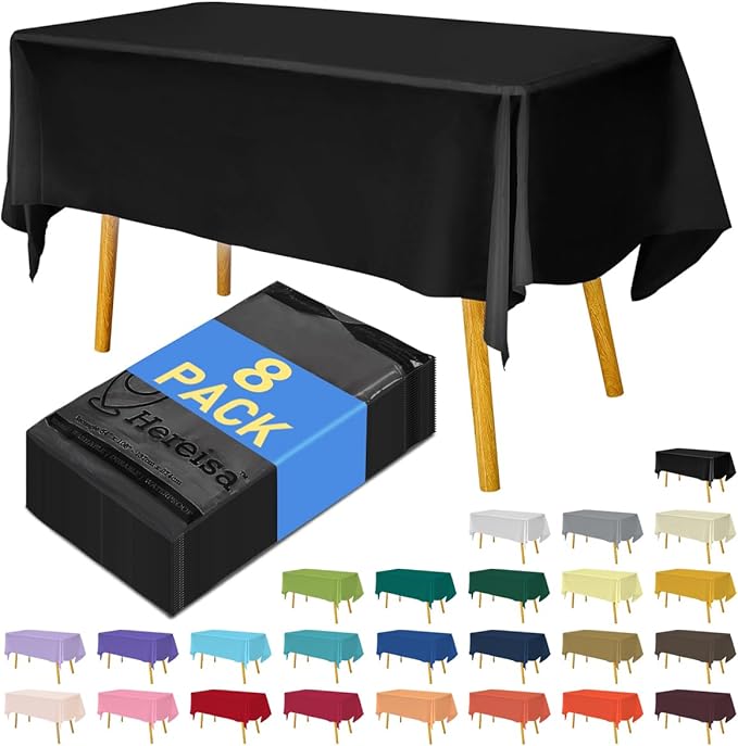 8-Pack Black Disposable Plastic Tablecloths Round 84 Inch Diameter - Heavy Duty Waterproof Party Table Covers for Weddings, Banquets & Events