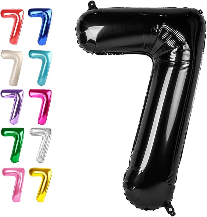 Black Number 7 Birthday Balloon 40 Inch, 7 17 27 70 77 Party Celebration Decorations Supplies, Mylar Foil Numbers Balloons for Seven Wedding Anniversary