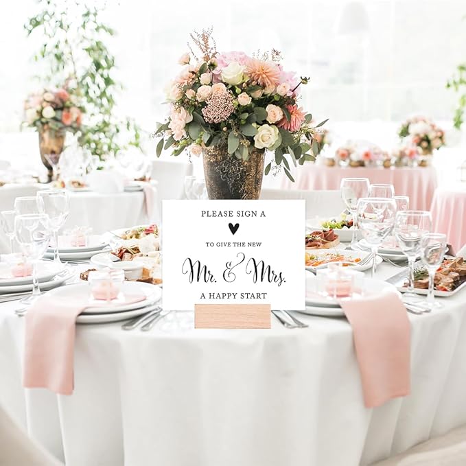 Andaz Press Wedding Party Signs, Formal Black and White Print, 8.5x11-inch, Please Sign a Heart to Give the New Mr. & Mrs. a Happy Start Table Sign, 1-Pack