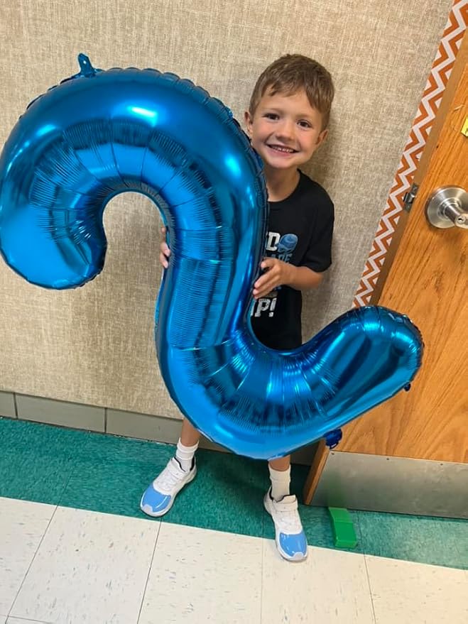 Metallic Blue Number 2 Balloon 40 Inch, 2 Balloon Number, 2nd Birthday Decorations for Baby Girls Boys Toddlers