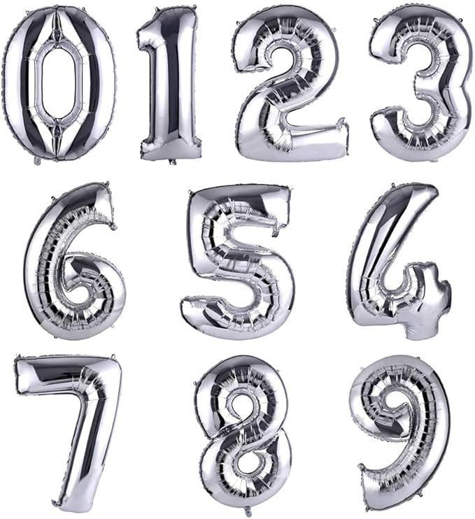 40 Inch Large Foil Helium Number Balloon Birthday Wedding Party 0-9 (Silver, 9)