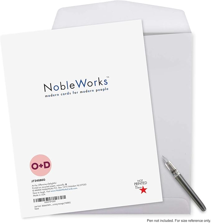 NobleWorks - 1 Jumbo Belated Happy Birthday Card (8.5 x 11 Inch) - Big Humor Stationery for Birthdays - Late Card J7348BEG