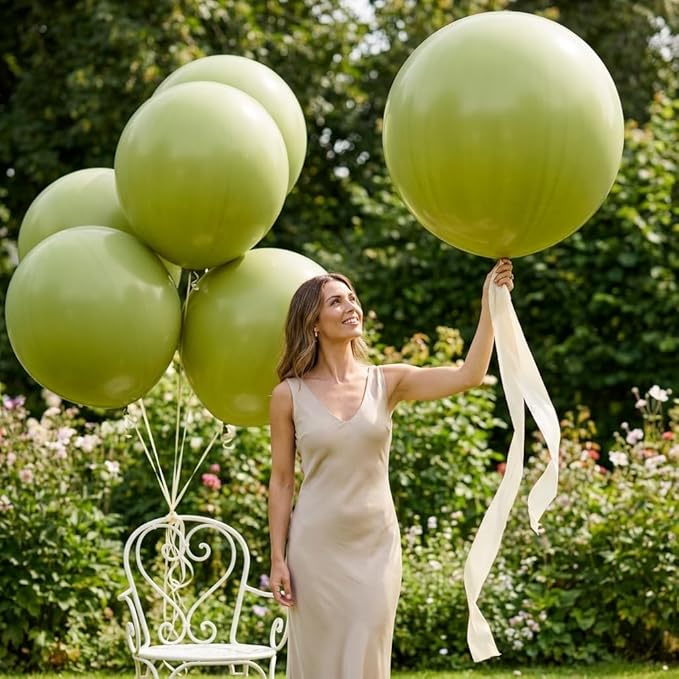 KALOR 36 Inch Giant Retro Avocado Green Balloons, 6 Pack Large Round Retro Avocado Green Latex Balloons for Anniversary, Birthday, Christmas, Wedding, Baby Shower Party Decorations