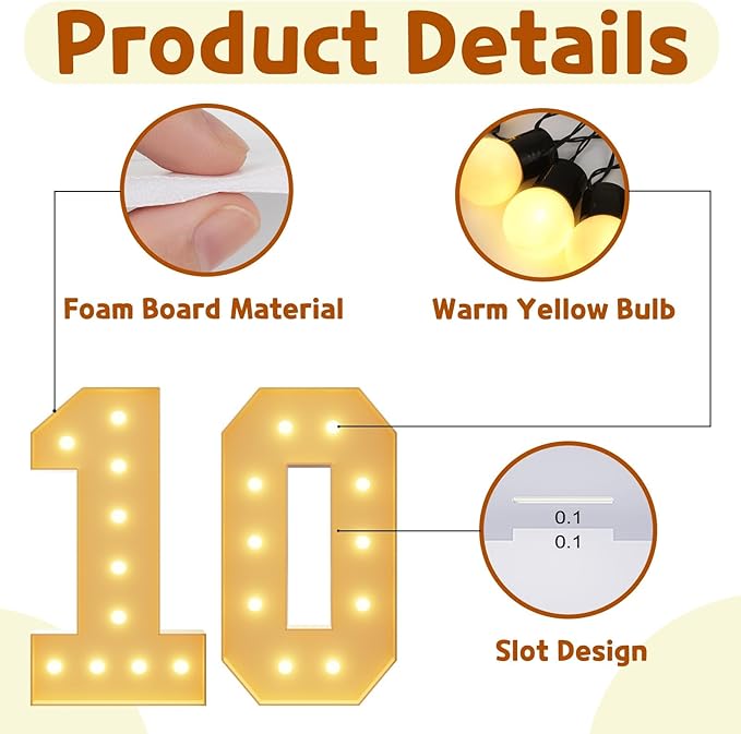 Imprsv 4FT Light Up Numbers, Marquee 10th Birthday Decorations for Girls Boys, Large Light Up 10th Birthday Women Foam Board Anniversary Party Decorations Arch Kit (DIY)
