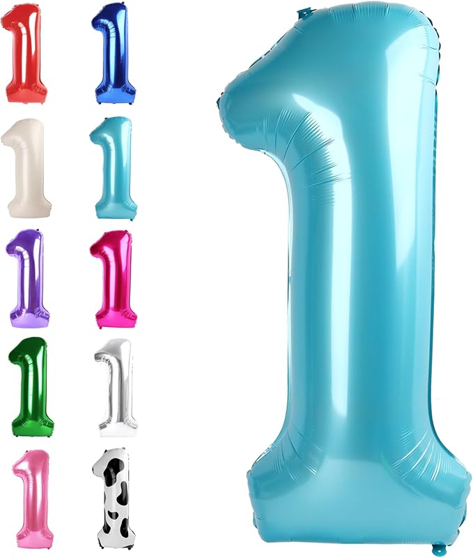 Pearl Blue Number 1 Balloon 40 inch, Number 1 Birthday Balloon for Boy Girl, Pearl Blue Foil One for 1st 10 11 12 16 18 Birthday Party, Anniversary Celebration Number Balloons Decorations
