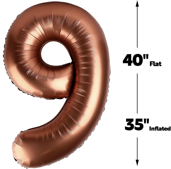 Big Coffee Brown 40 Inch 9 Balloon Number, Jumbo Giant 9th 19 29 39 49 99 Birthday Party Decorations, Large Dark Brown Foil Balloons Anniversary Birthday Party Engagement Decorations