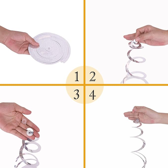 30 Pieces Silver Swirl Hanging Decorations, Shimmer Plastic Streamer Foil Swirls for Ceiling, Photo Booth Props Party Supplies for Birthday Wedding Baby Shower Engagement Disco Holiday Decorations