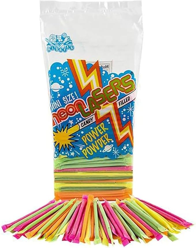 Neon Laser Straws, Straws Filled with Candy Powder, Bulk Candy Party Favor (60-Pack)