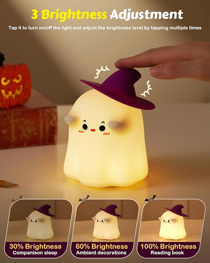 Luditek Cute Ghost Night Light Lights, Silicone Dimmable Ghost Lamp Desk Decor for Halloween Decorations Indoor Home Room Office Table, Halloween Gifts for Women, Girls, Kids
